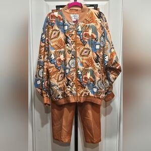 Vintage 80s 90s Casual Isle Multicolor Geometric Silk Windbreaker Tracksuit